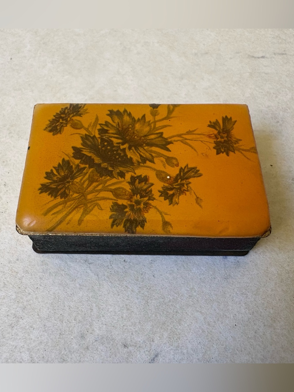 Vintage Matchbox Safe with Resin Top Floral Gold Metal Golden Eagle Phoenix